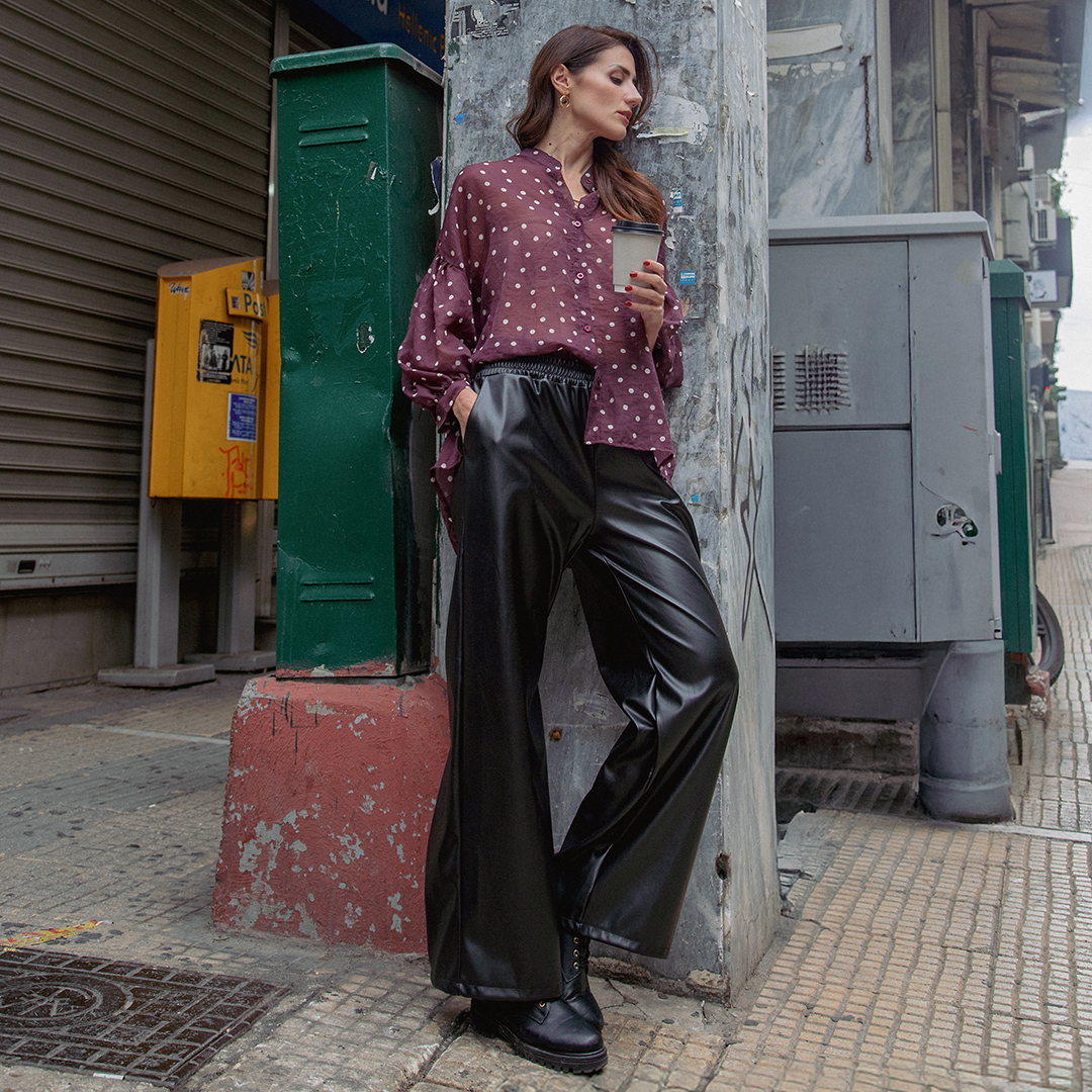 Παντελόνι Leather Wide Leg